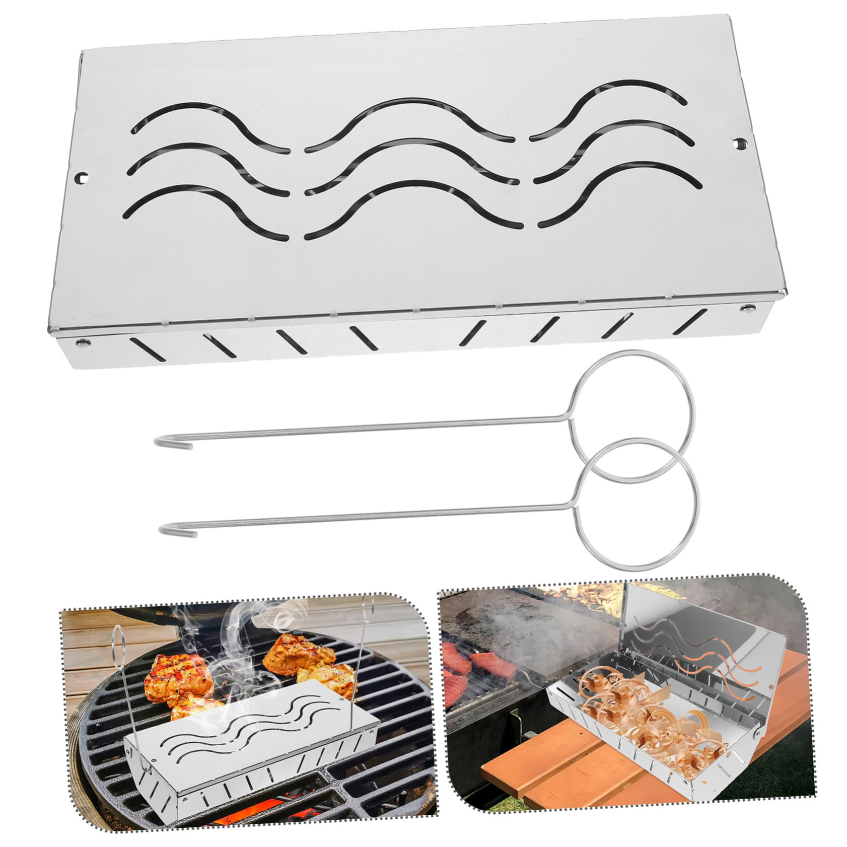 Scatola per Trucioli Affumicati in Acciaio Inox 1 Pz per Barbecue | Bianco, Design Portatile, Facile Posizionamento, per Grigliate e Cottura All'aperto