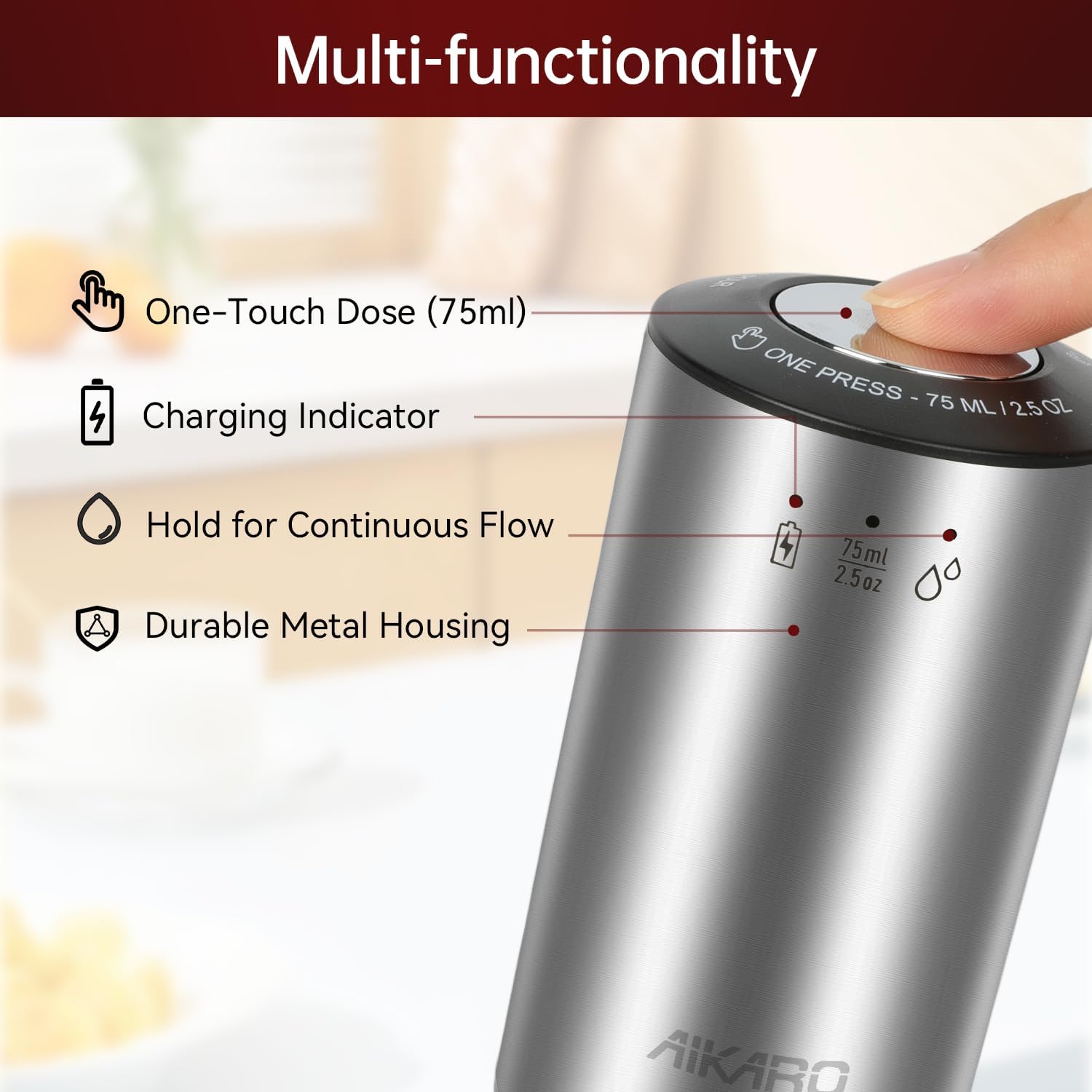 AIKARO - Electric Wine Aerator Pourer Rechargeable Automatic Decanter, with Corkscrew and Vacuum Stopper, Auto-stop (Set)