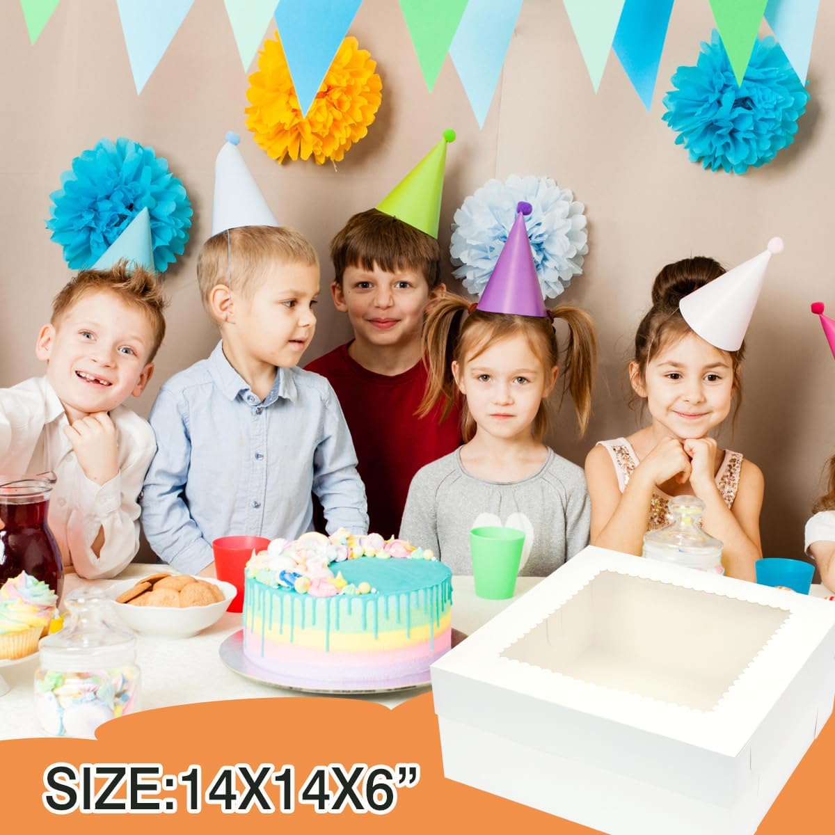 10 Pack 14 x 14 x 6 Inch Cake Boxes with Cake Boards,White Bakery Boxes,Bakery Pastry Containers for Cakes Cupcake Cookie Pie Treat Party Supplies Favors