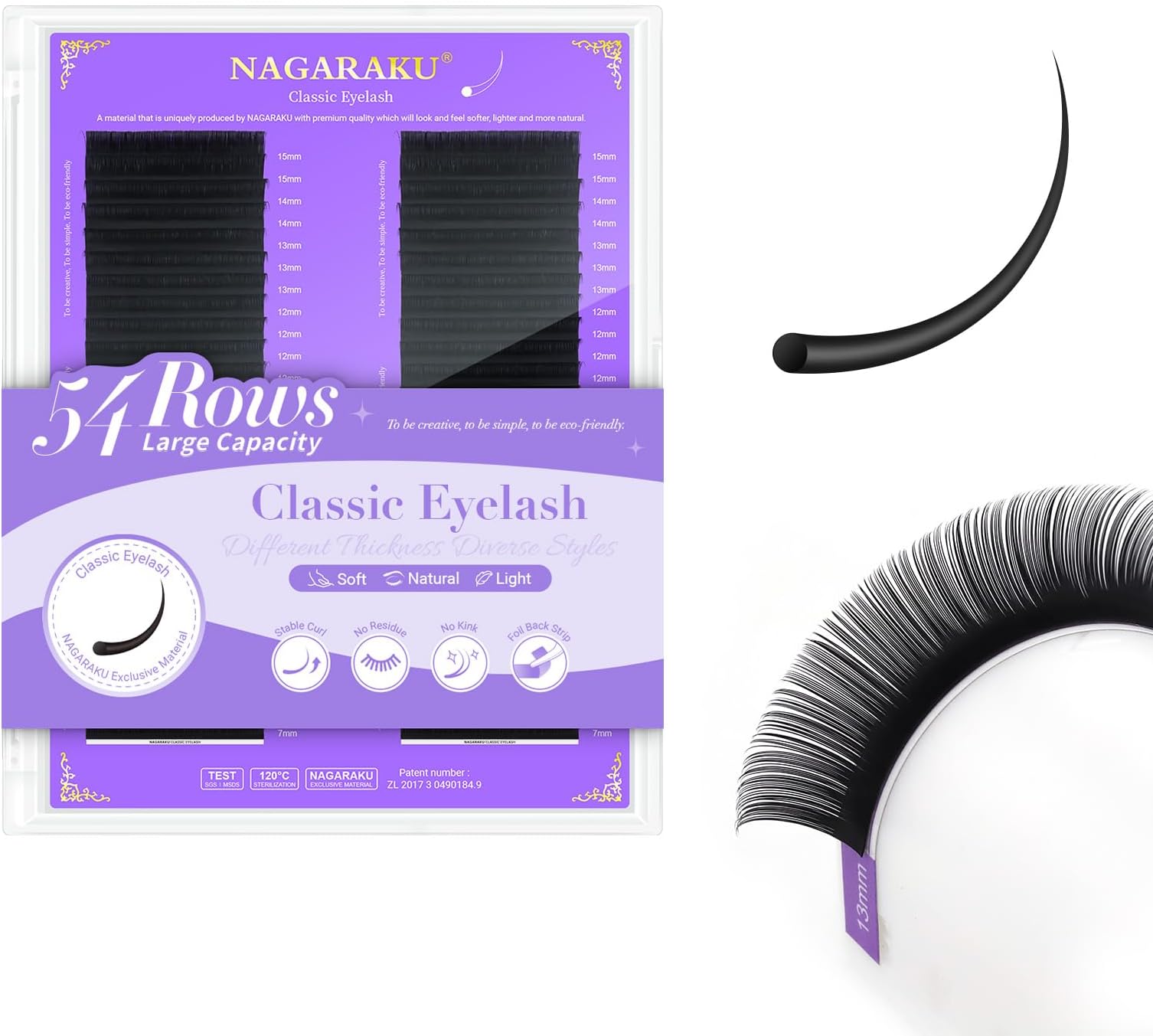 NAGARAKUEyelash Extensions 0.03mm C Curl 7-15mm Mixed Length Individual Lashes Extensions Classic Matte Black 54 Rows Large Tray Soft Natural Professional Beauty Salon Lash Supplies