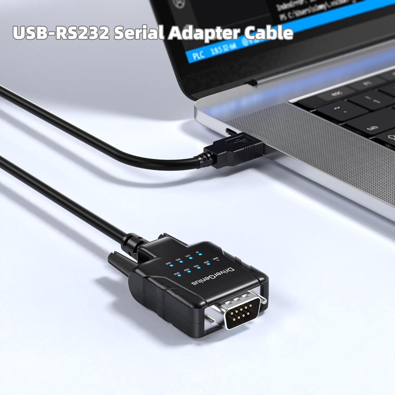 DriverGenius SerialPulseX Series | USB to Serial RS232 DB9 Adapter Cable with 9 x LED Indicators - Prolific PL2303GC - Compatible with Windows 11, macOS 15, Linux (USB232A-E-A, 3ft/1m)