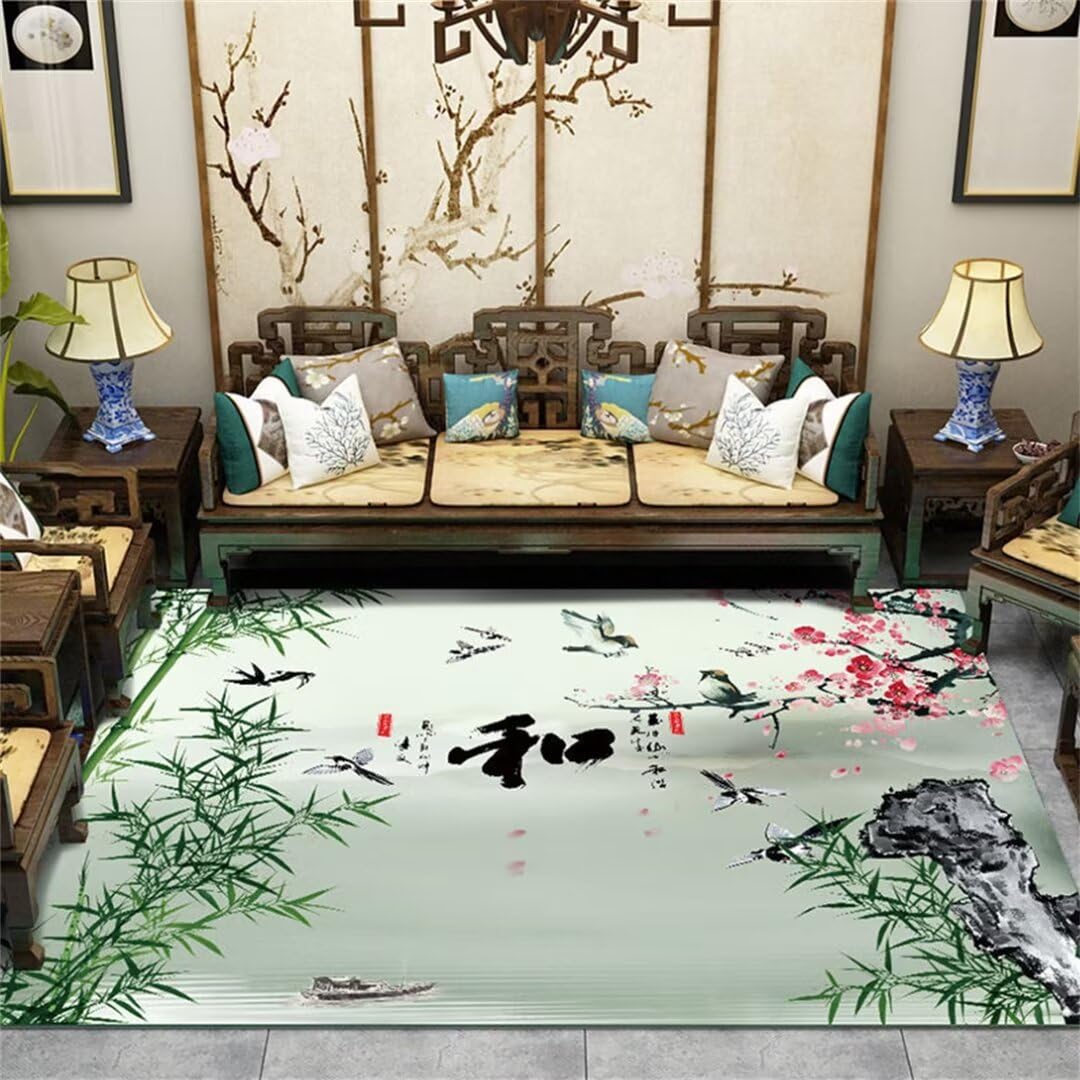 Beau tapis décoratif vert 200x300cm doux à motif floral classique