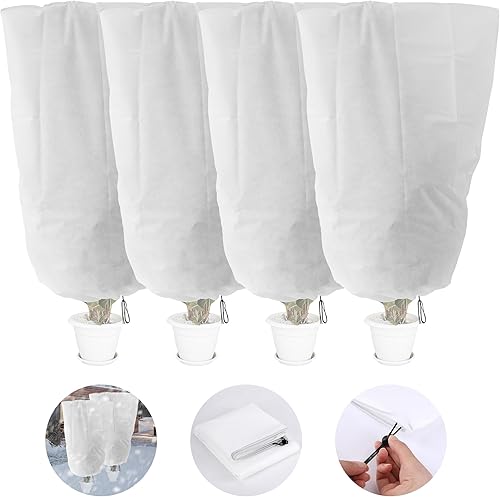 Alpurple Paquete de 3 cubiertas de invierno con cordón para plantas, bolsas cálidas de protección para plantas, 47 x 31.5 pulgadas, manta de tela