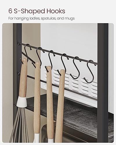 Miniatura 9 de VASAGLE Estante para panadero, soporte para microondas, estante de almacenamiento de cocina con cesta de alambre, 6 ganchos y estantes, para