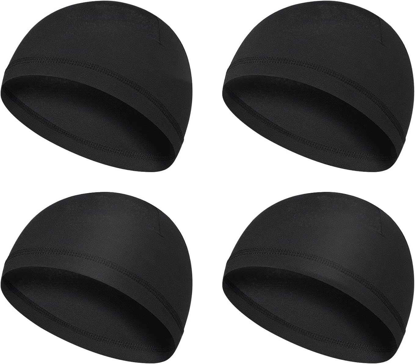 4 Pieces Men Skull Caps Soft Cotton Beanie Sweat Wicking Helmet Liner Cycling Running Hat for Men Women Black