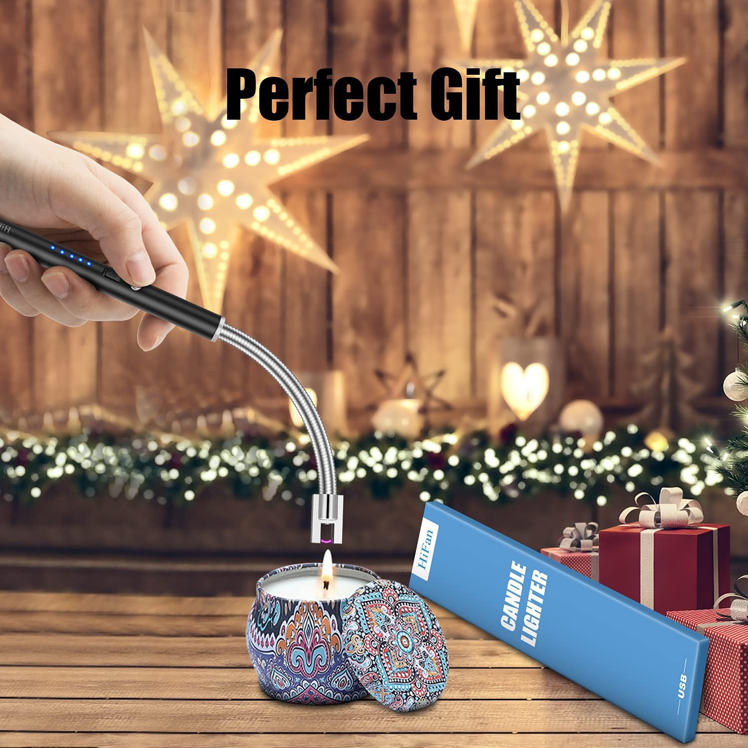 HiFan Candle Lighter Electric Lighter Rechargeable USB Lighter with LED Battery Display Safety Switch for Candle Cooking BBQs Fireworks