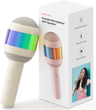 Wireless Karaoke Machine Portable Bluetooth Microphone with LED Light | Best Chritmas Birthday Festival Party Gift for Adults 3 4 5 6 7 8 9 10 11 12+ Year Old Girls Boys Kids Beige