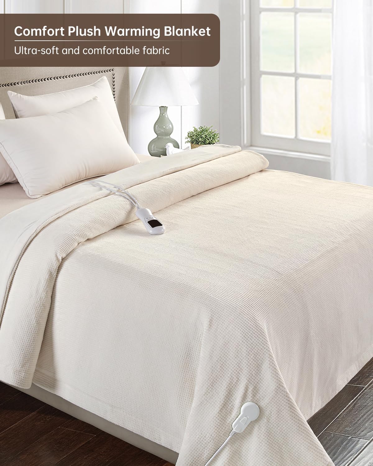 Electric Heated Mattress Pad Full Size Ellipse White, Electric Heated Blanket Full Size Cream, Washable Blanket Warmer for Home for Woman, Super Cozy Soft Fabric, ETL Certified