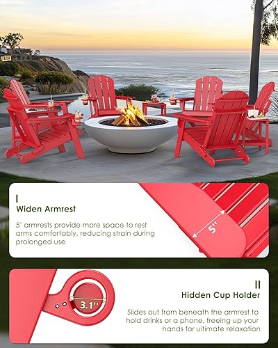 Miniatura 5 de GREENVINES Juego de 2 sillas plegables Adirondack  Plástico HDPE  Silla para hoguera  Todo clima  Portavasos  Rojo  para terraza, patio trasero,