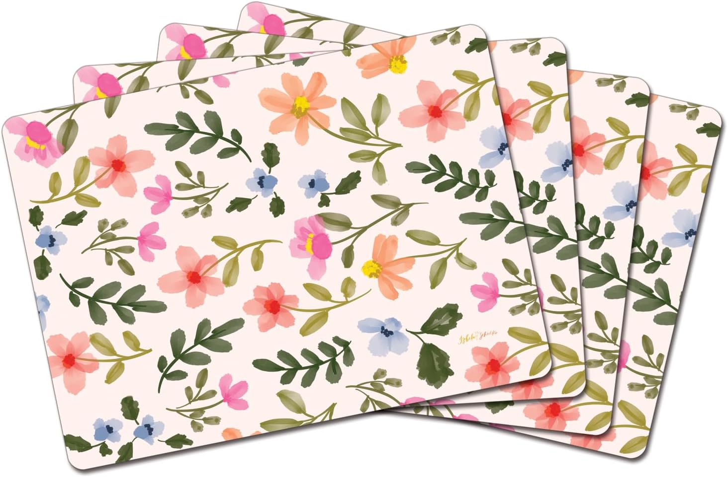 CounterArt Watercolor Florals Boxed Set of 4 Premium Hardboard Placemats Decorative Heat Tolerant and Easily Wipes Clean