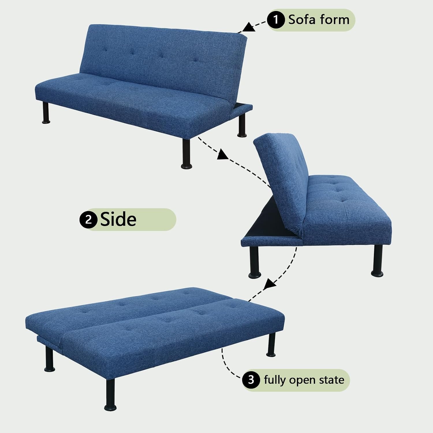 Modern 3-in-1 Sofa Bed, Versatile and Adjustable, Solid Legs，Suitable for Living Rooms and Bedrooms (Blue)