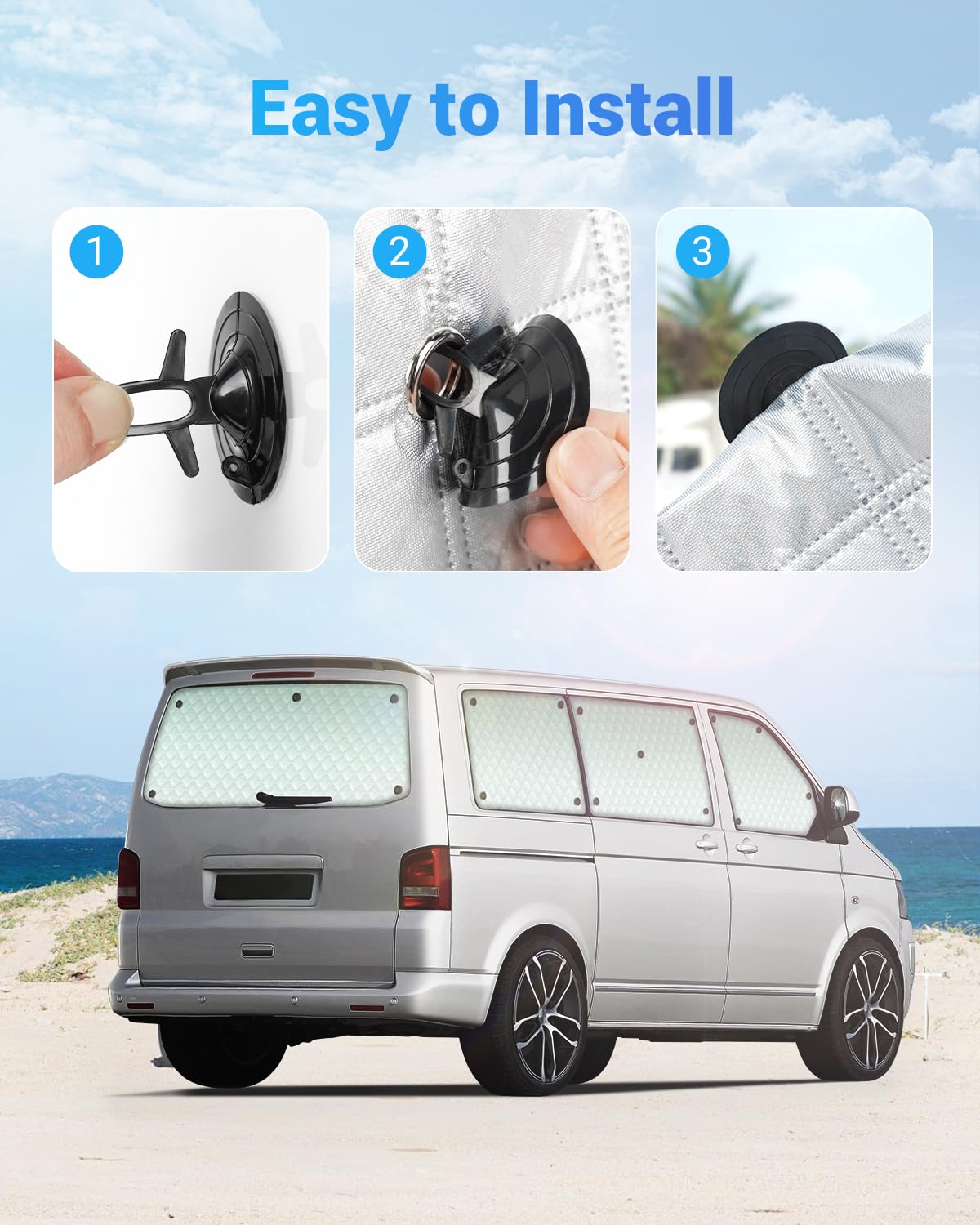 SUPAREE Sonnenschutz T5 Sonnenschutz Frontscheibe Wohnmobil Innen Thermomatte Wohnmobil Frontscheibe für SWB T5 T6 UV-Schutz 100% Okklusion mit Aufbewahrungstasche (8 Stück)