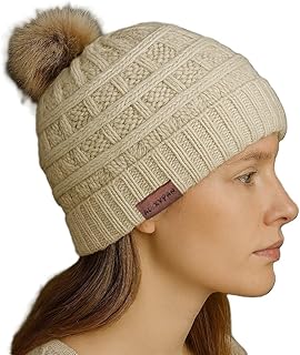 Alexvyan Winter Knit Beanie with Faux Fur Pom-Pom, Fleece Lined Acrylic Cap,Soft and Warm Fleece Interior, Women Woolen Wi...