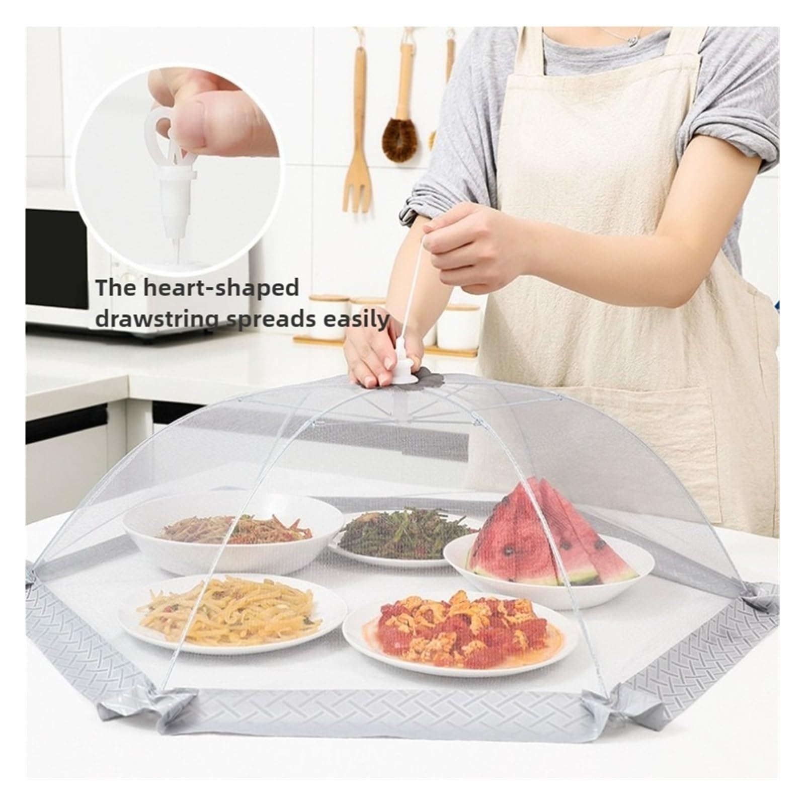 Netzabdeckung für Lebensmittel, Zusammenklappbares Netz, for Lebensmittel oder Grau, 60–80 cm, for Camping, Grill, drinnen und draußen, Küche, Fliegengitter(70 cm)
