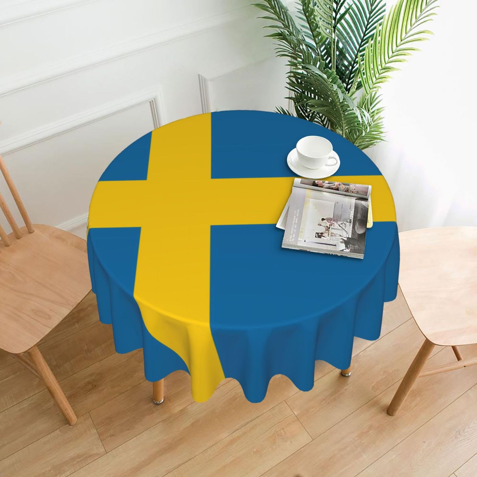 HLBSDM Swedish Flag Printed Practical Round Tablecloth, Durable, Suitable for Home, Restaurant, Hotel, Gathering, and Decorative Table Covers