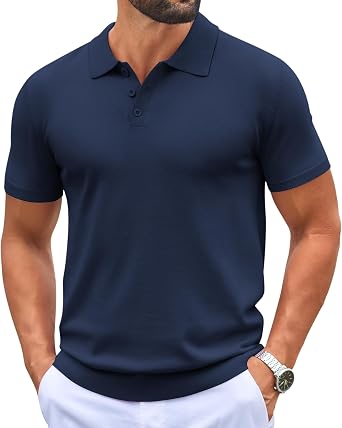 COOFANDY Mens Knit Polo Shirts Casual Short Sleeve Button Down Polo Shirt