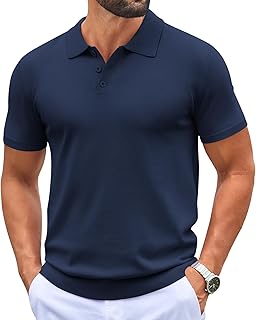COOFANDY Mens Knit Polo Shirts Casual Short Sleeve Button Down Polo Shirt Classic Golf Shirts