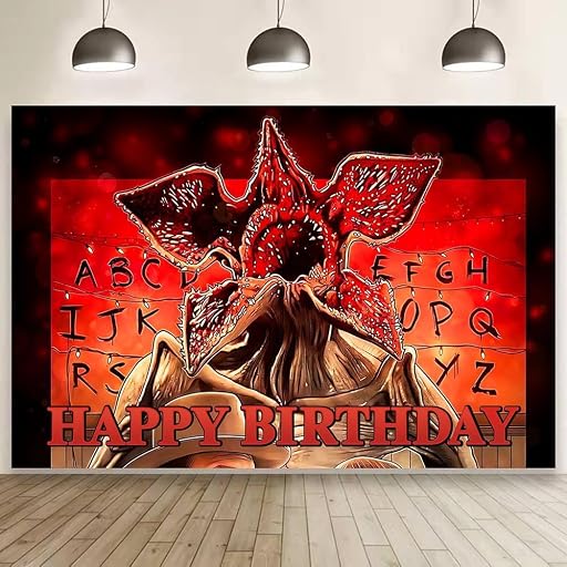 Stranger 5 Things Birthday Decorations, 59x35.4 in Stranger Season 5 Things Happy Birthday Banner Backdrop for Kids Birthday Party Supplies (Colorful-2)