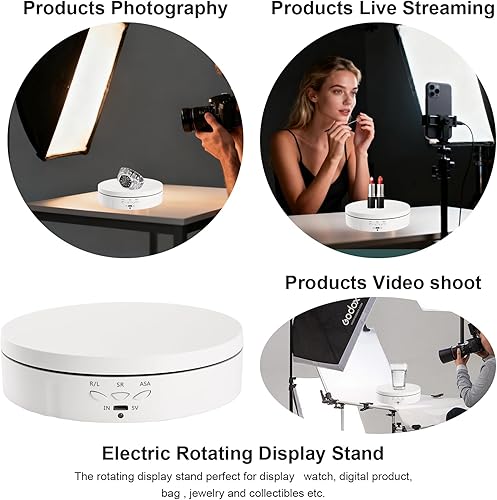 Miniatura 59 de Soporte de exhibición giratorio motorizado, carga de 5 pulgadas/11 libras, plataforma giratoria de 360° para relojes de joyería, modelos 3D, pastel