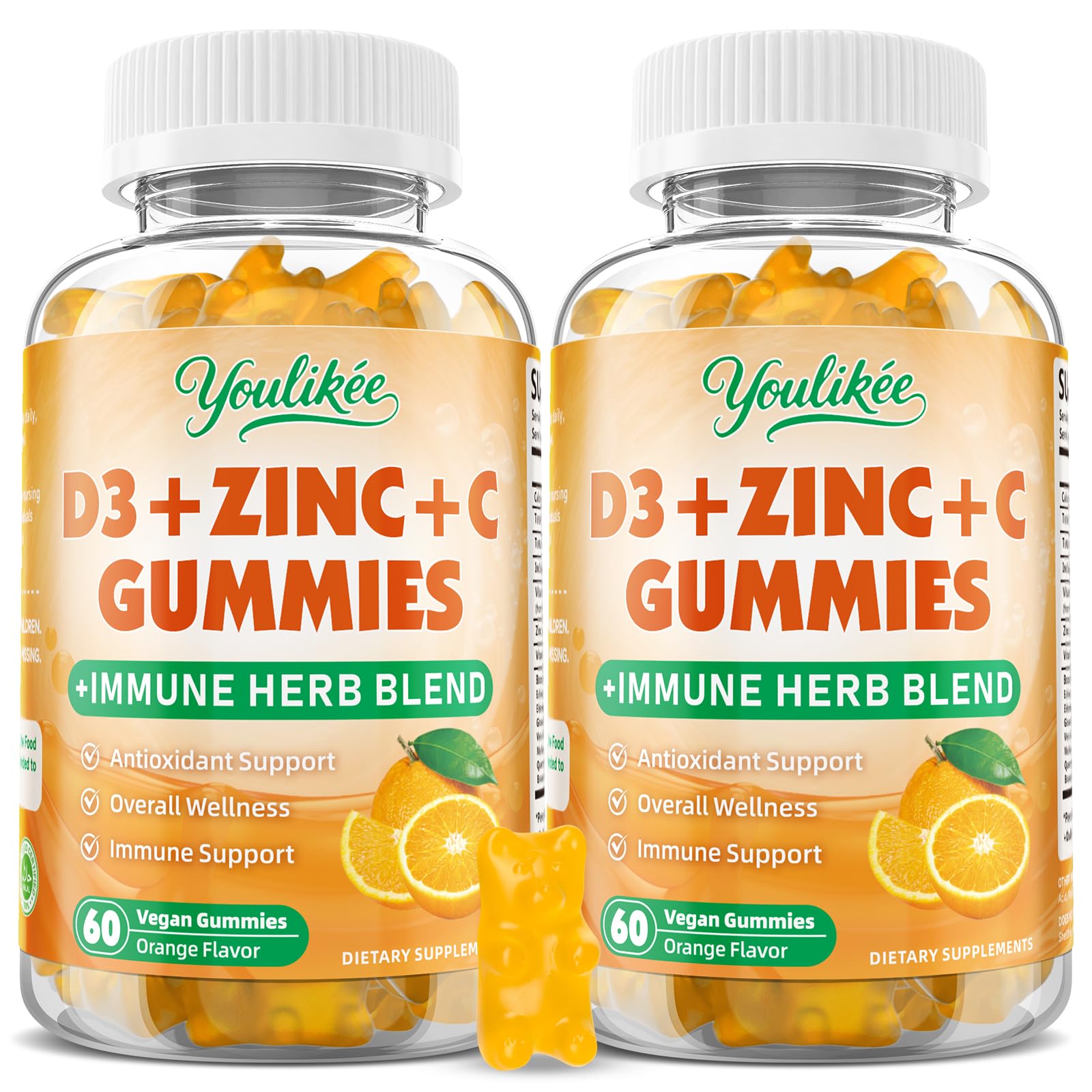2 Pack Vitamin C + D3 5000IU + Zinc Gummies for Adults, 120 Ct 60 Count (Pack of 2)