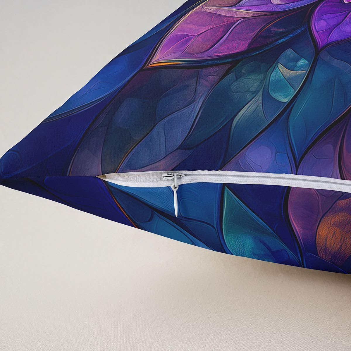 Erosebridal Lotus Set of 2 Throw Pillow Cover 22x22 Stained Glass Cushion Cover Flowing Light Modern Art Flowers Cushion Case Geometric Floral Purple Blue Decorative Pillowcase