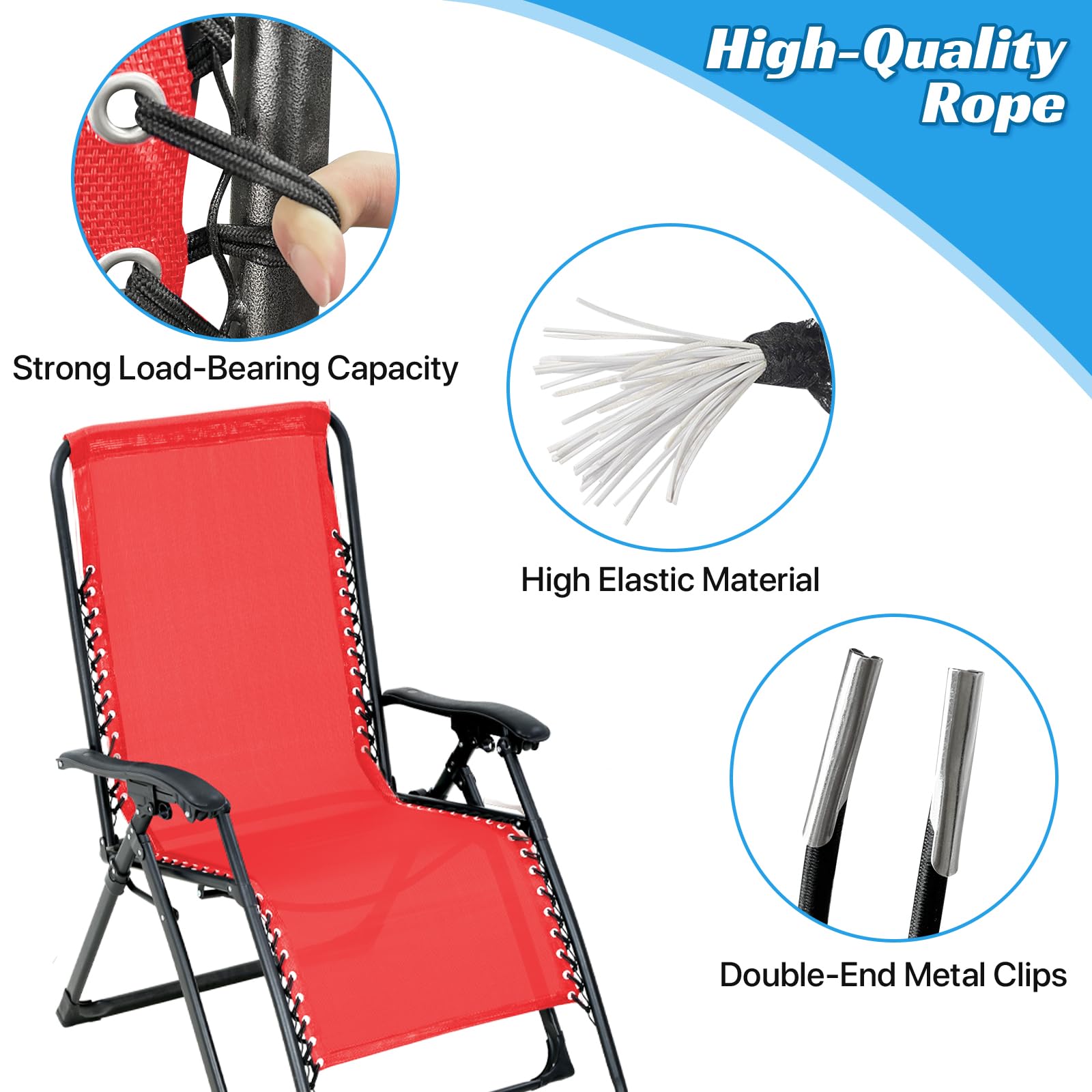 Silla de repuesto de tela de gravedad cero con kits de cable, paño de reparación de 17 pulgadas de ancho con cuerda elástica de repuesto para sillas antigravedad, silla de patio, silla de 4