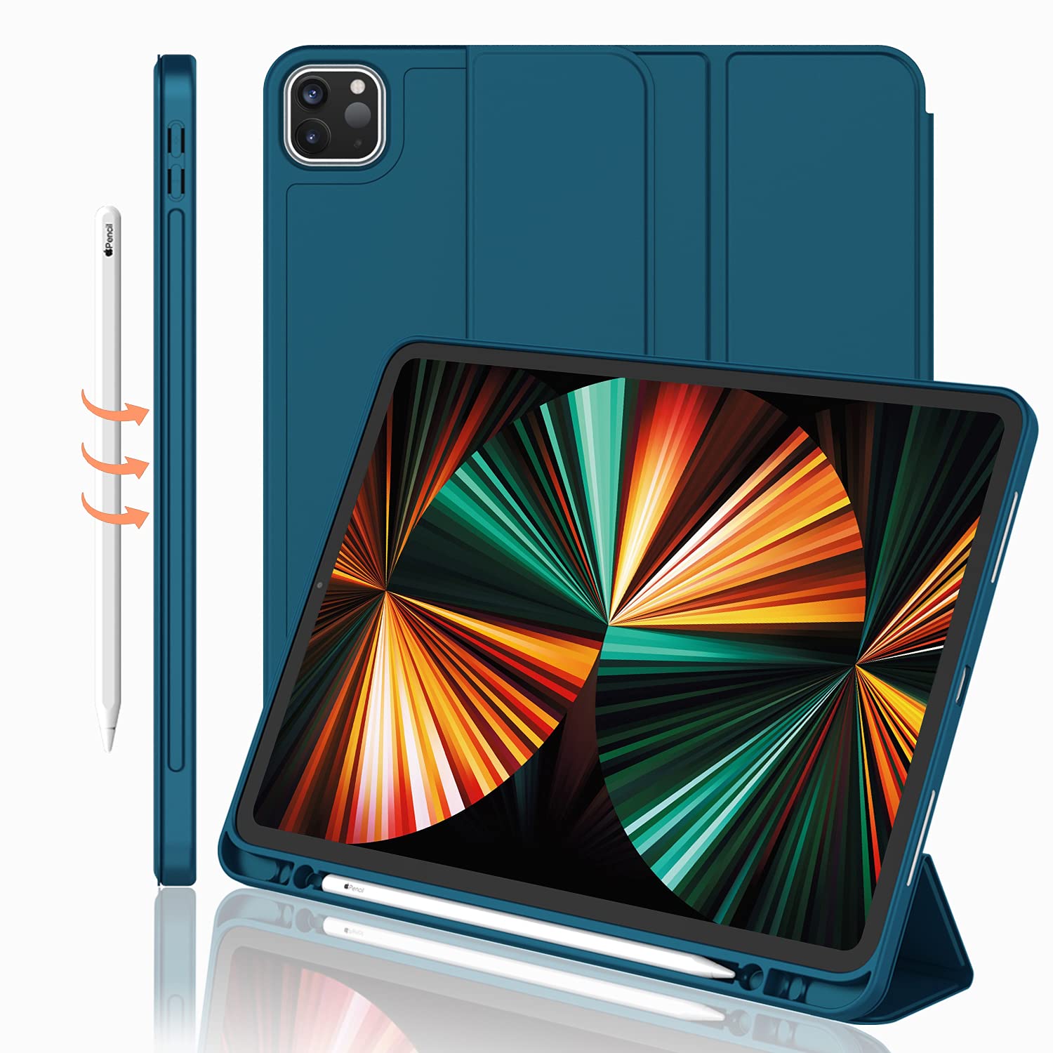 iMieet iPad Pro 12.9 Inch Case 2022/2021/2020/2018 (6th/5th/4th/3rd Gen) with Pencil Holder [Support iPad 2nd Pencil Charging],Trifold Stand Smart Case with Soft TPU Back,Auto Wake/Sleep(Matcha Green) — Amazon image 26
