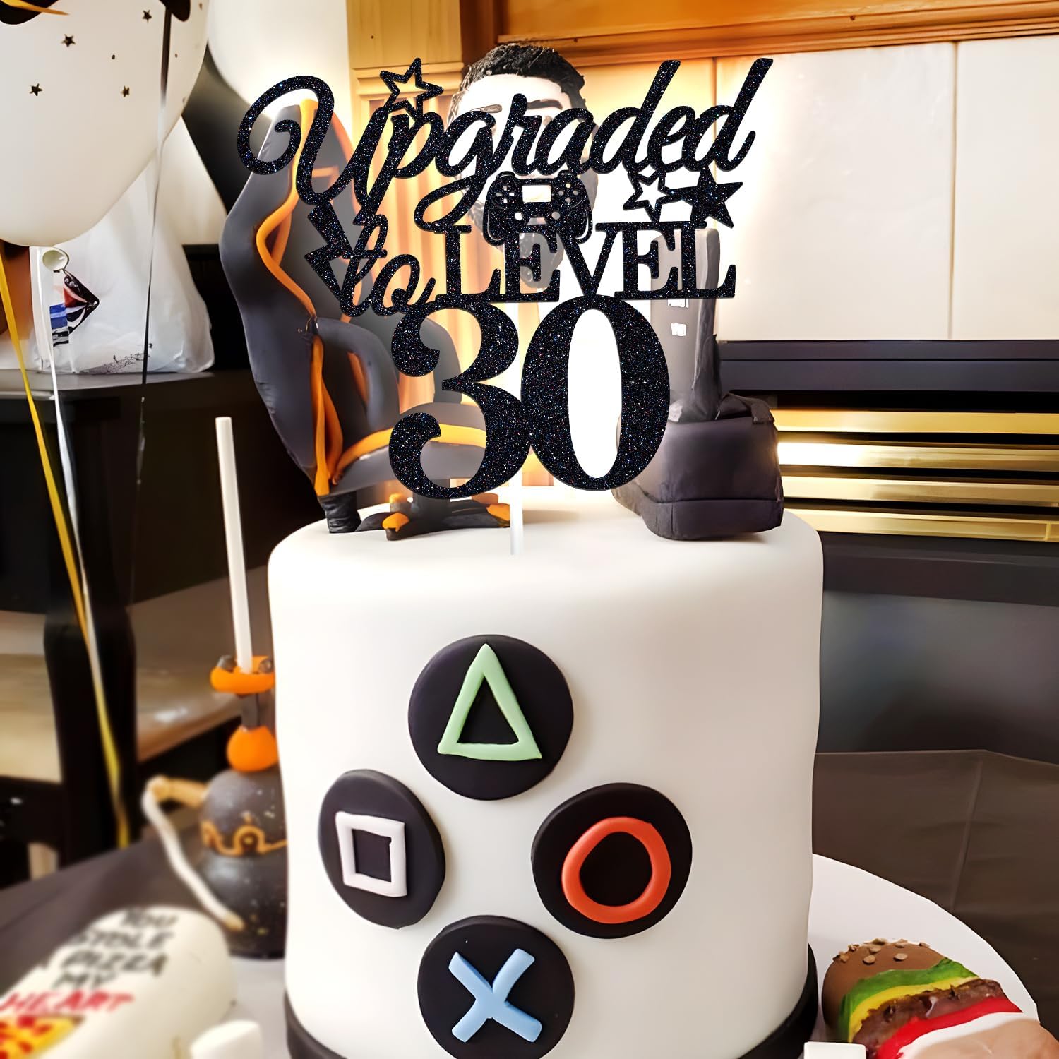 Upgraded to Level 30 Cake Topper, 30 Fabulous, Death to My 20's, Legend Since 1995, Happy 30th Birthday Party Decorations Supplies, Black Glitter image 3