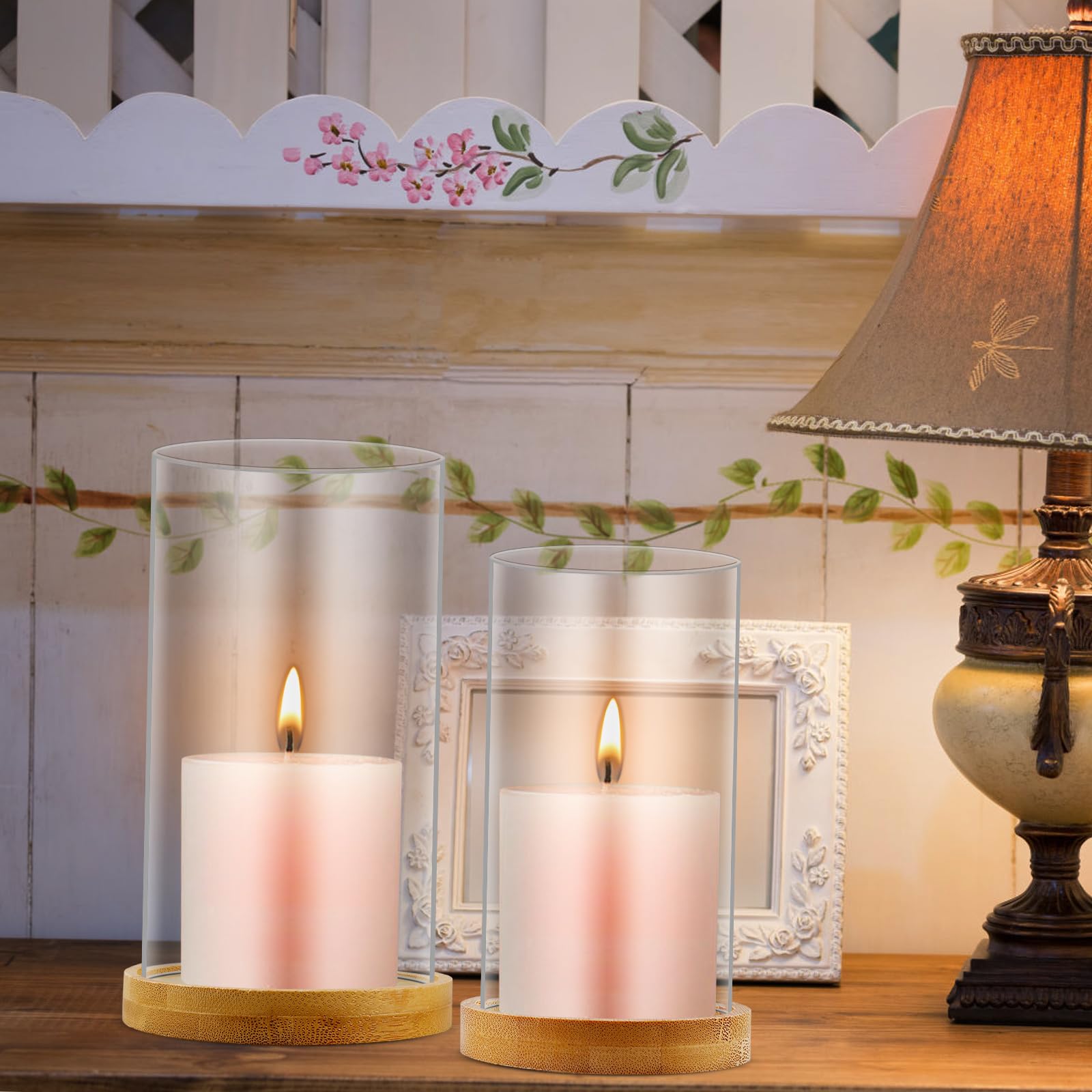 Portacandele Cilindrici,2 Pezzi Portacandele In Vetro Con Terra,Porta Candele Da Tavolo,Porta Candele In Vetro Trasparente Per Candele,Decorazioni,Matrimoni,Trasparente (85 * 150mm+95 * 200mm)