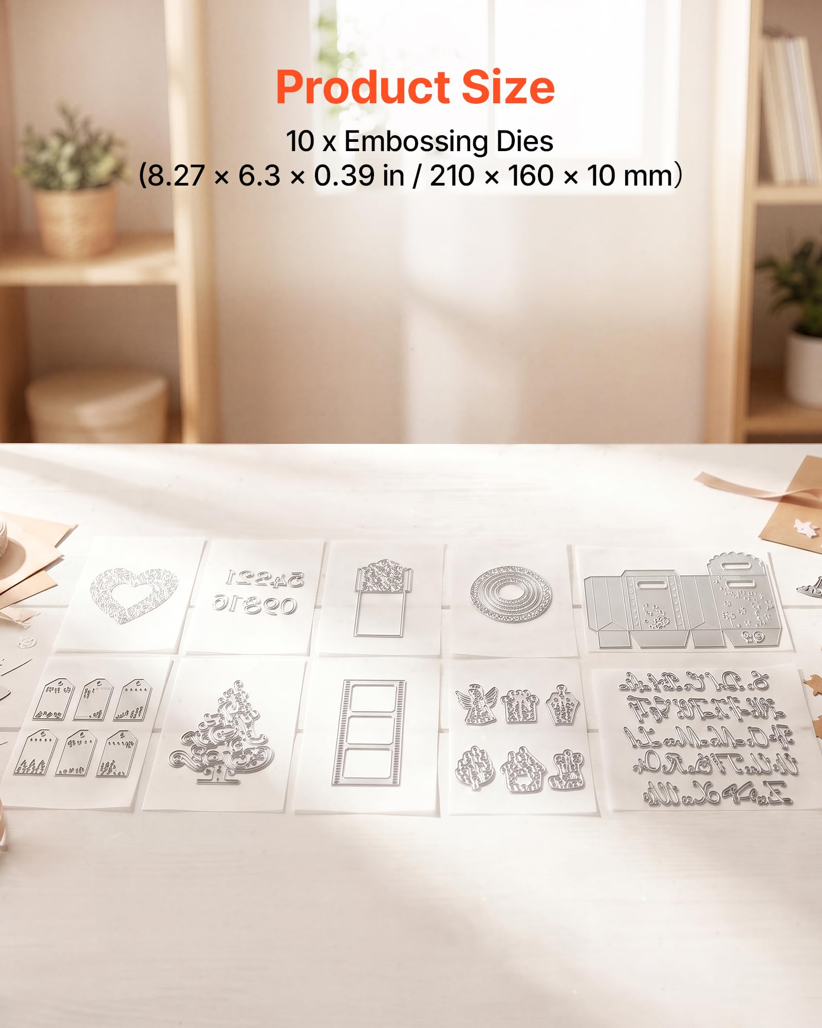 VEVOR Fustelle per Goffratrici, Set Modelli 10 Pezzi in Metallo, Compatibili con la Macchina Fustellatrice VEVOR, con Lettere Numeri Motivi ad Albero, per Scrapbooking Lavori di Cartoleria Fai Da Te