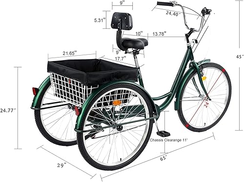 Miniatura 29 de Triciclo para adultos de 24/26 pulgadas, 7 velocidades, triciclos de montaña de 3 ruedas, bicicletas de tres ruedas con cesta y asiento de respaldo