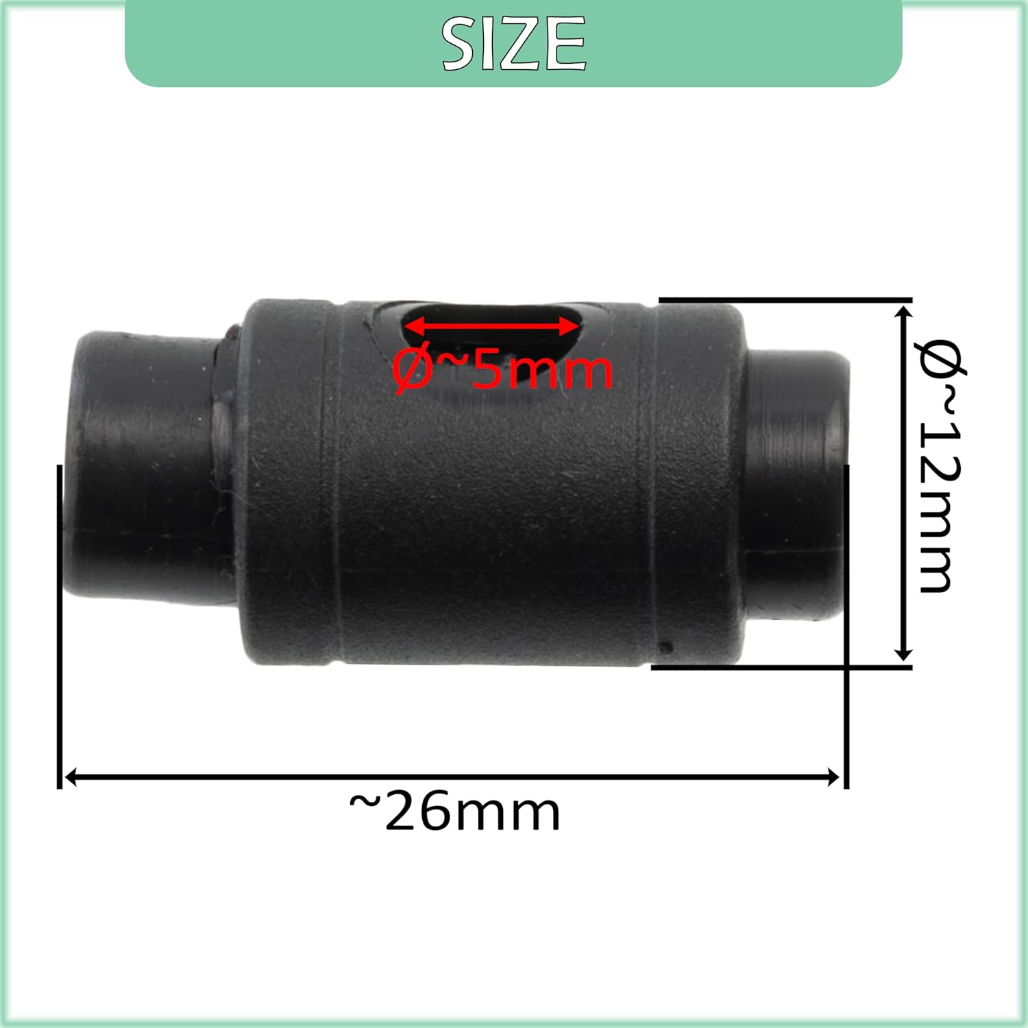 AERZETIX - Set of 12 cylindrical cord stoppers with spring 1 holes - cord stopper - opening 5 mm - made of plastic - colour black