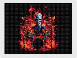 Rock Roll Drums Flame Drummer Skull Square Diamond Painting Kits for Adults Full Drill Art Home Wall Modern Decoration