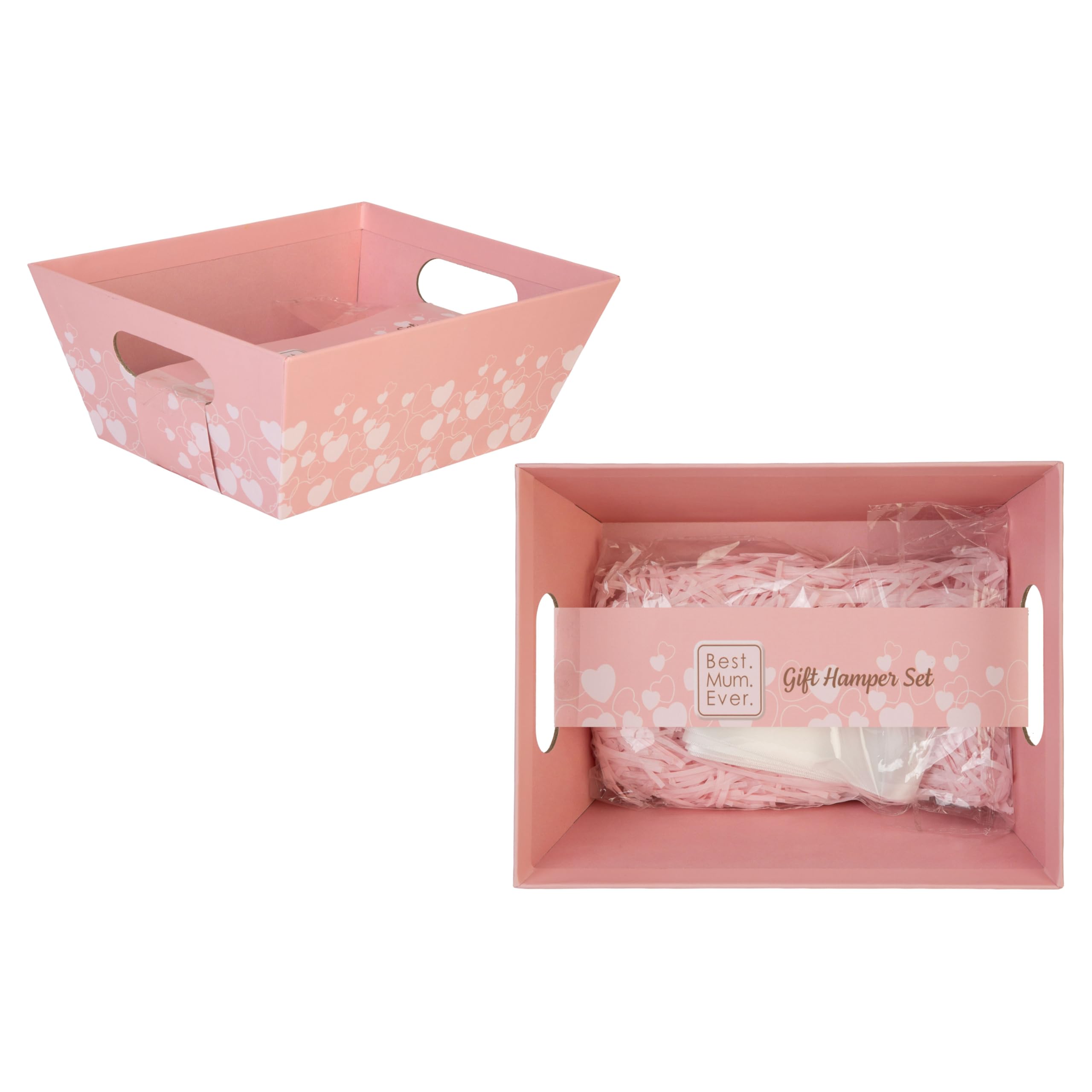 PMS Mother’s Day Mini Gift Hamper Set – Pink Gift Box with Shredded Paper, Cello Wrap & Ribbon – Create Your Own Thoughtful Mother’s Day Hamper – 23.5 x 18.5 x 9 cm