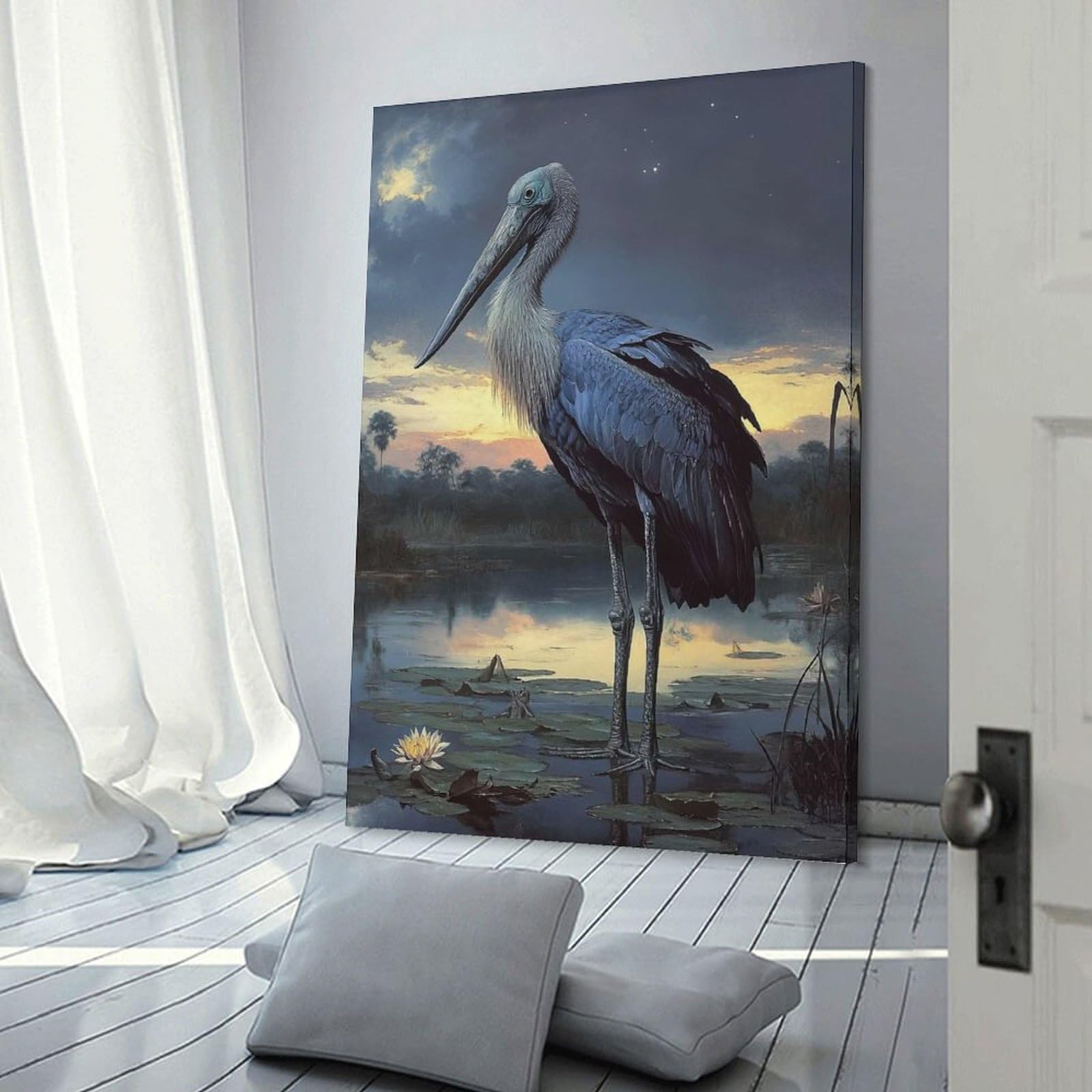 Junmoney Frame-Style-2 Wall Picture Print Shoebill Stork At Dusk, 24X36inch(60X90cm), For Entrance Walls, Hall Decor Or Foyers, Home Artwork For First Impressions
