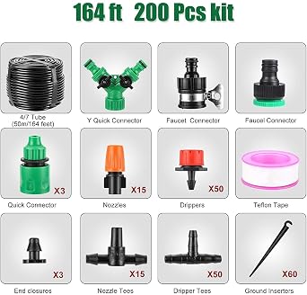 Automatic Watering System Kit with Irrigation Hose - Drip Irrigation System for Garden, Plants, Flowers - Adjustable Water Flow, Easy to Assemble (164FT)
