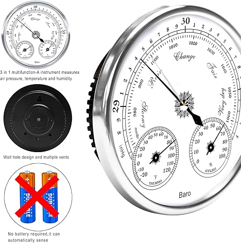 Miniatura 4 de Termómetro barómetro para exteriores, higrómetro, estación meteorológica de 5 pulgadas, pared de casa, barco de pesca, habitación de bebé, oficina