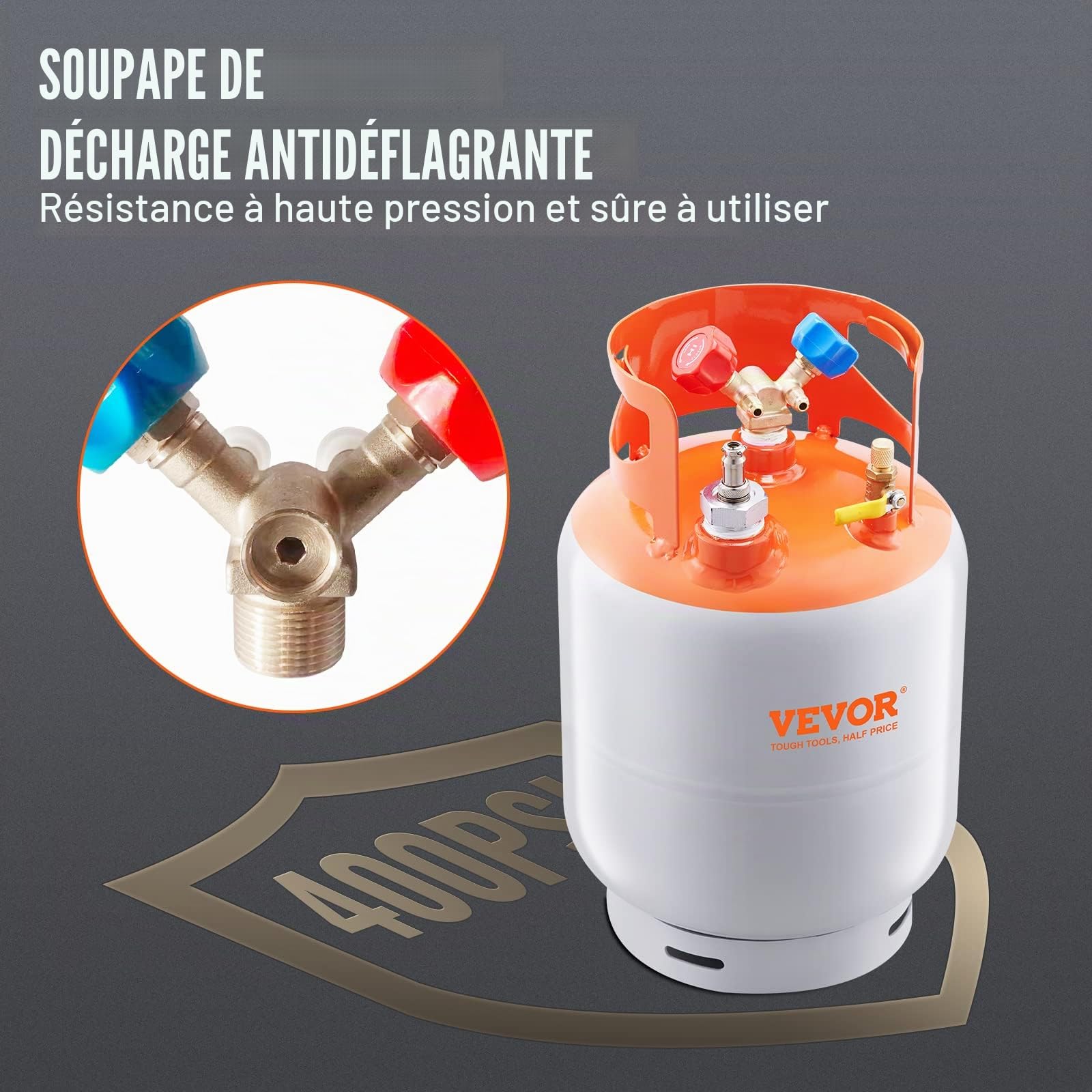 VEVOR Réservoir de récupération de réfrigérant avec interrupteur à flotteur – Réservoir de récupération AC d'une capacité de 30 lb avec adaptateur ¼ à ½, réservoir de récupération réutilisable CVC pou