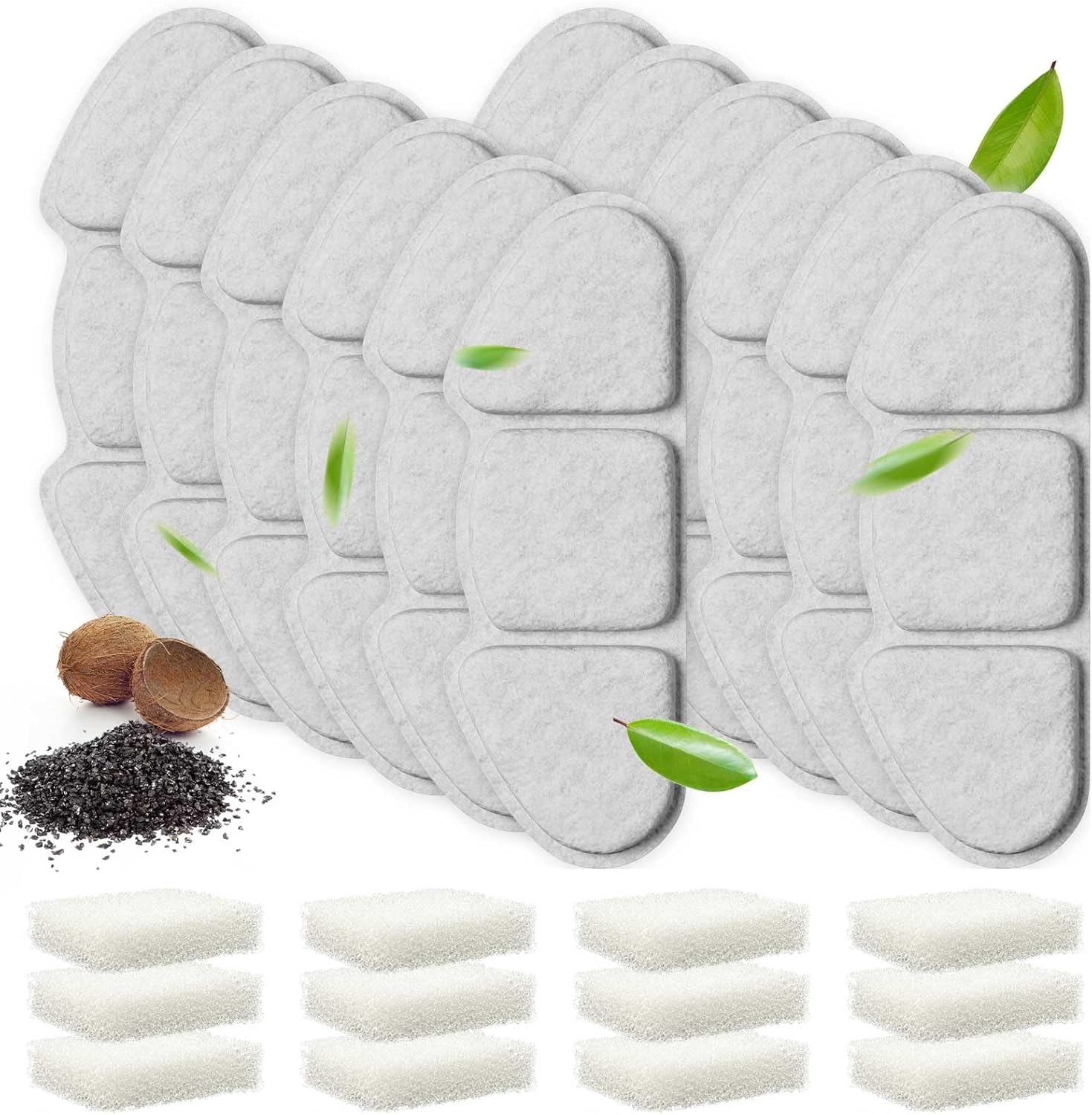 Veehoo 12 Pack Replacement Filters & 12 Pack Pre-Filter Sponges Set for 135oz 304 Stainless Steel Cat Water Fountain, 6 Months Set of Replacement Filters for Cat Fountain