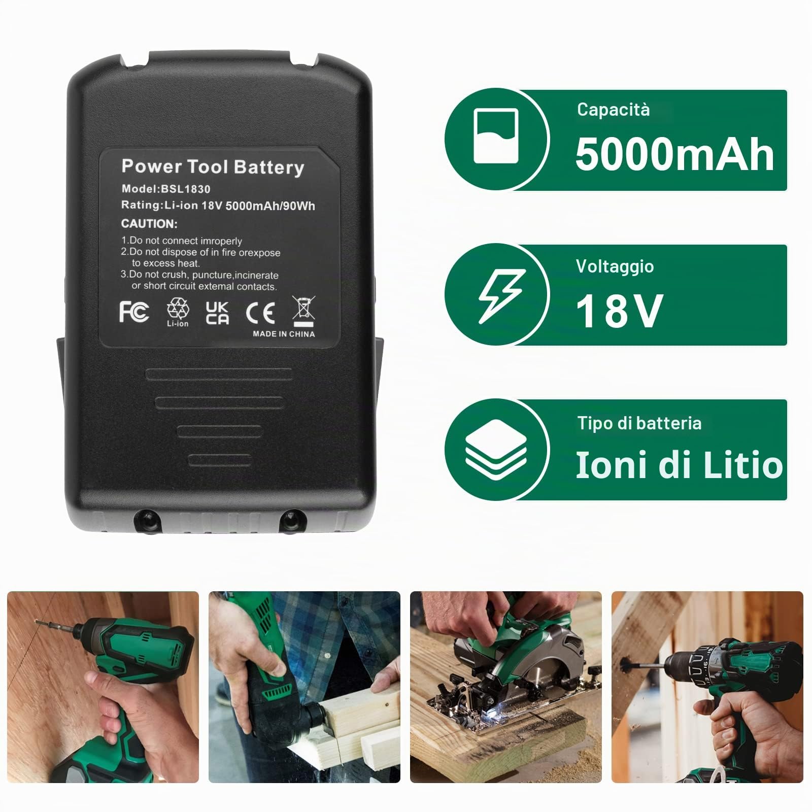 ASUNCELL 18V 5000mAh Batteria di ricambio per utensili elettrici per HITACHI 339782 BSL1830C 330139 330557 BSL1815X BSL1815S BSL1830 Hitachi C18DSLP4 CJ 18DSLP4 C 18DSL2 FCG 18DL Confezione da 2