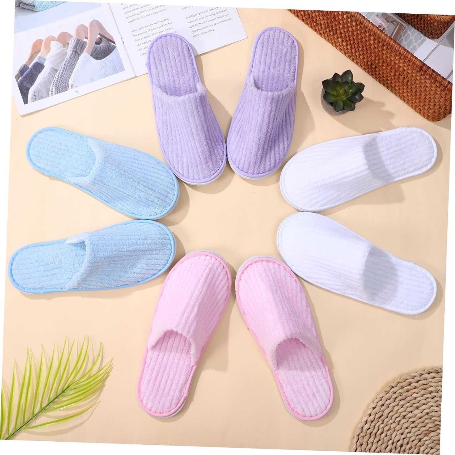 FOMIYES 12pairs Cute Spa Slippers for Women Disposable House Slippers Hotel Guest Wedding Home Nonslip Fleece
