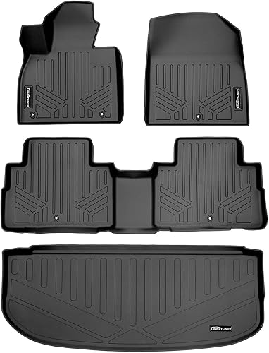 Miniatura 14 de SMARTLINER Alfombrillas de suelo de ajuste personalizado, 3 filas y forro de carga detrás de la segunda fila, color negro, compatibles con Hyundai