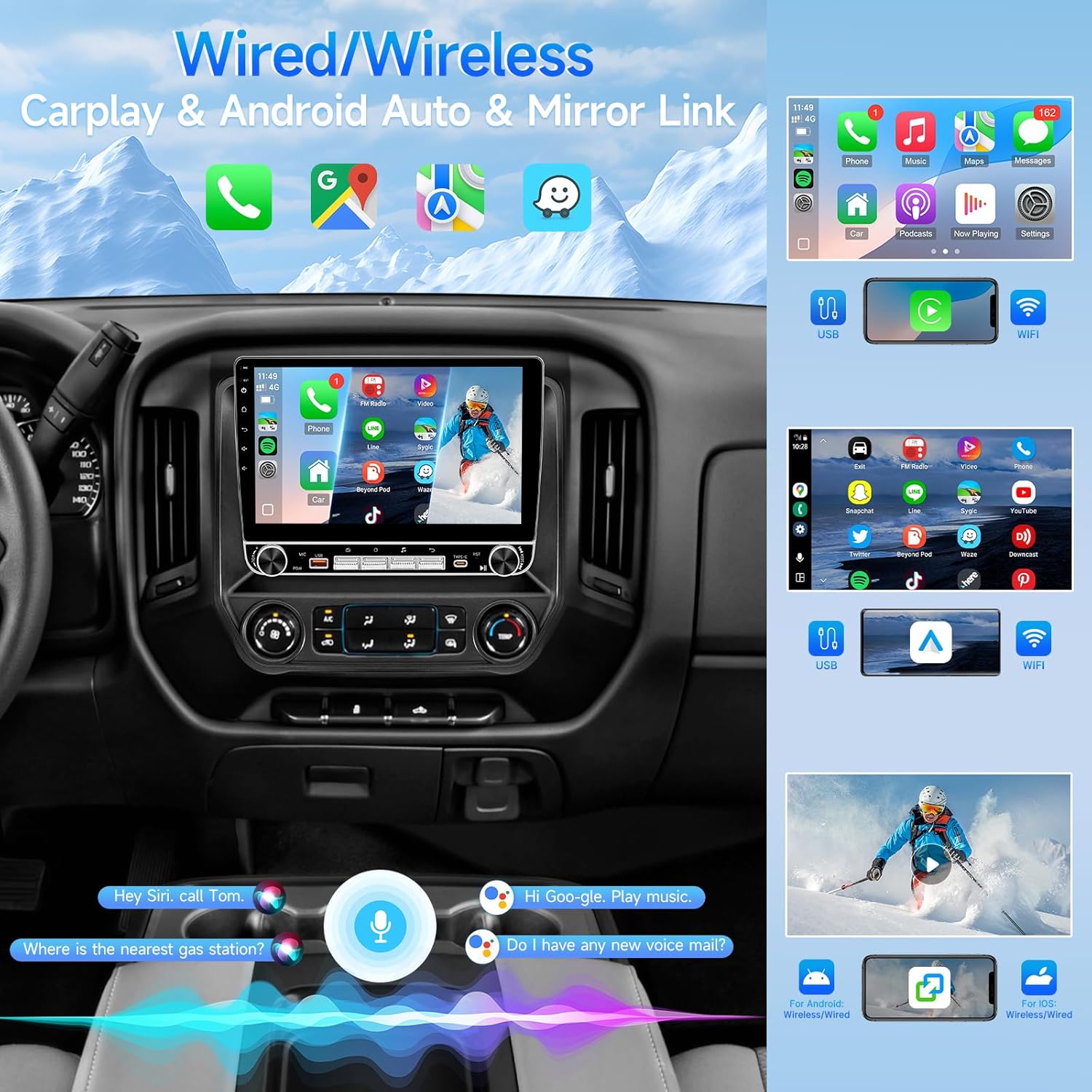 Leadfan 10.1 Inch 4G 64G Car Radio for (Non Bose System) Chevy Silverado GMC Sierra 2014 2015 2016 2017 2018 Stereo,with Wireless Carplay Android Auto,GPS Bluetooth Backup Camera (10.1IN, 4+64)