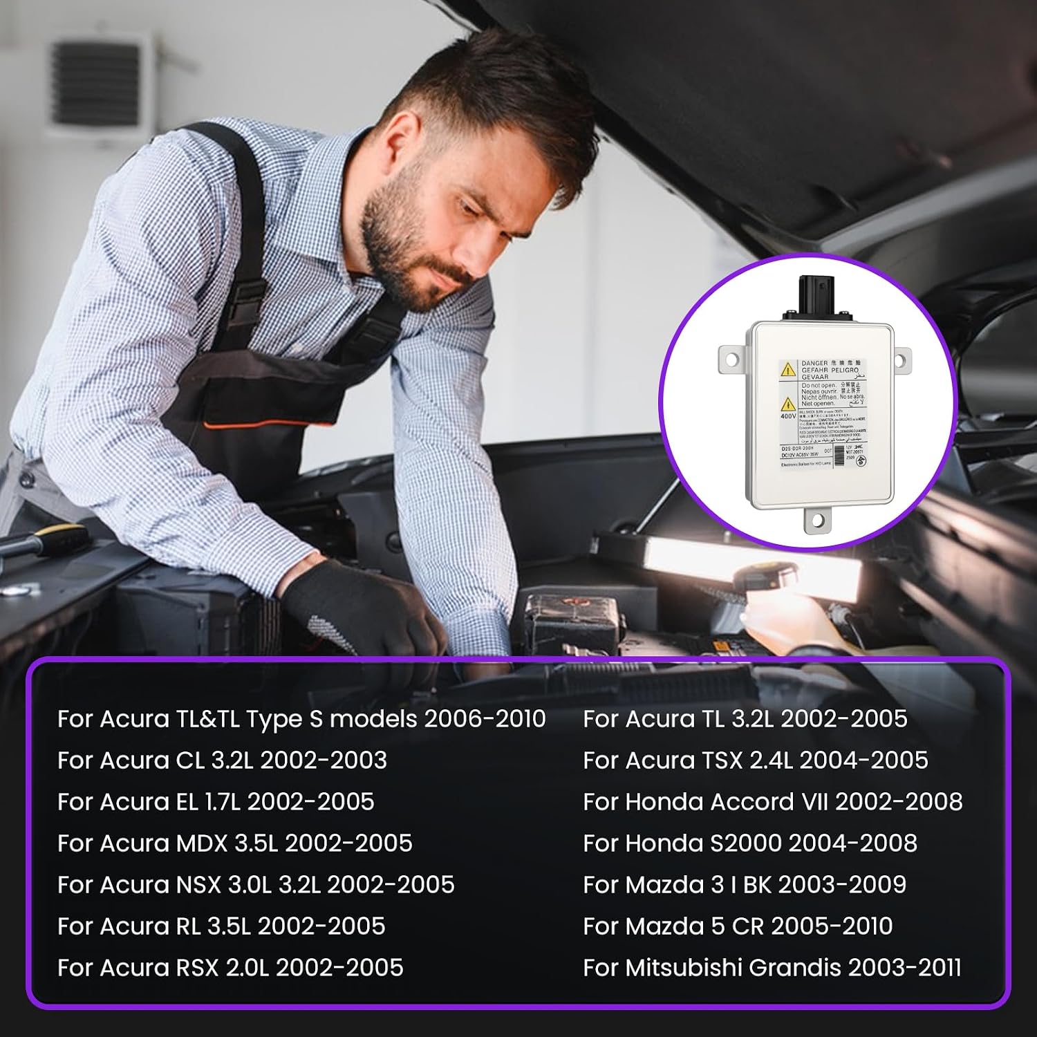 Set of 2 W3T19371 Xenon HID Headlight Ballast for Acura TL TSX ZDX MDX RDX ILX for Honda Accord Odyssey for Mazda 3 5 CX-5 Ballast with Igniter & D2S Bulb W3T16271 W3T20671 Ballast Control Unit Module