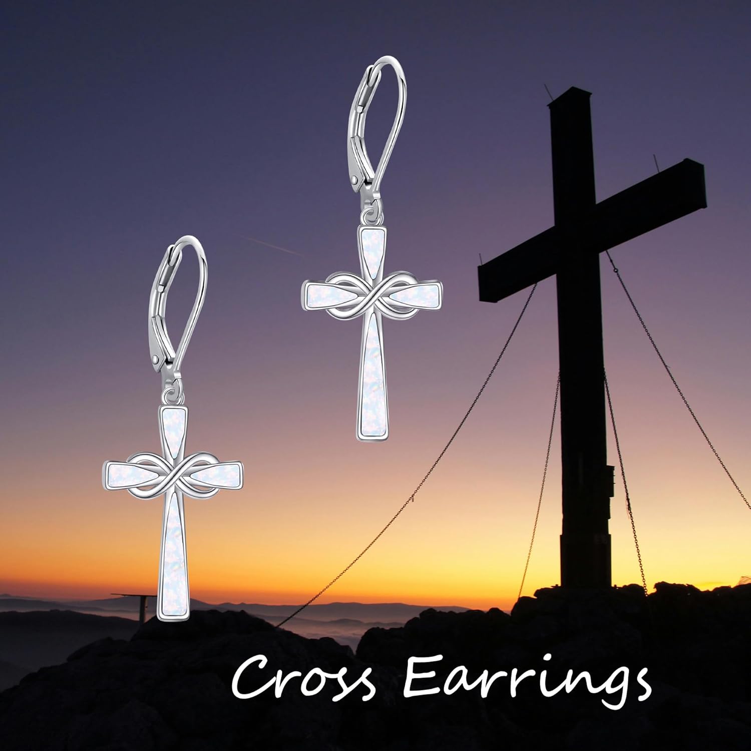 Infinity Cross Earrings S925 Sterling Silver Abalone/Turquoise/Opal Dangle Earrings Leverback Christian Jewelry For Women Lover Mother Gifts