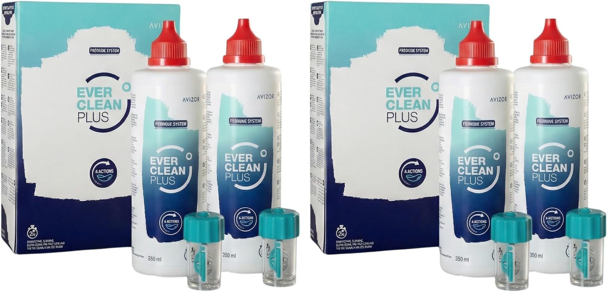 Avizor Ever Clean Plus 4 x 350 ml + 180 Tablets - Cleaning and Disinfectant Solution for Contact Lenses - Removes Lipids and Proteins - No Preservatives - Economy Pack