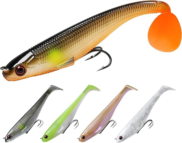 TRUSCEND Soft Fishing Lures for Bass Pike Trout Perch, Pre-Rigged Jigs Head Sea Fishing Lures with Ultra-Sharp BKK/VMC Hooks, Plastic Artificial Swimbaits, Fishing Tackle for Saltwater & Freshwater