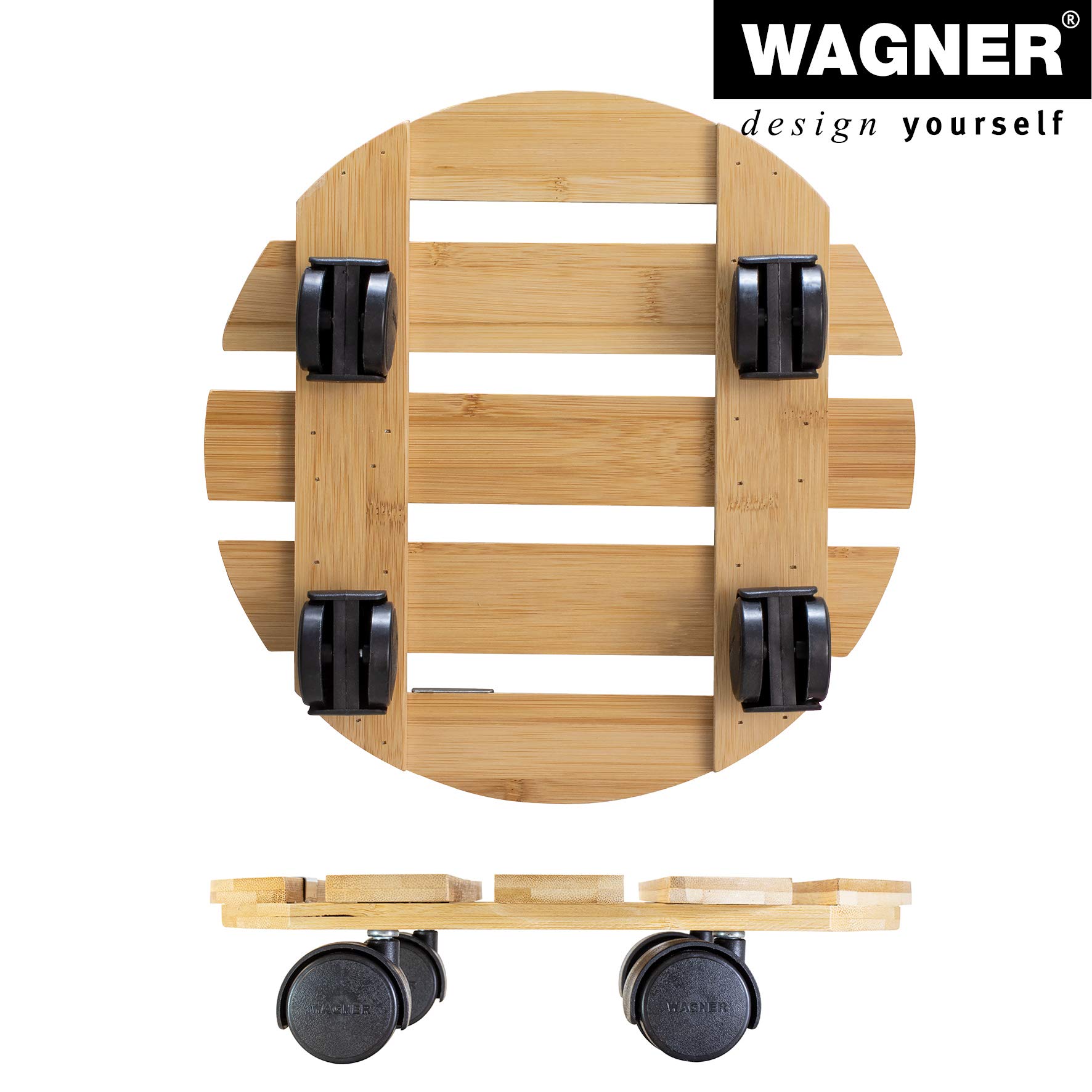 WAGNER Design Yourself Carrello per Piante Bamboo Ø 29 x 7 cm, Carrello per Piante per Interni, bambù Chiaro, Portavaso in Legno con Ruote, Portata 100 kg - 20026701