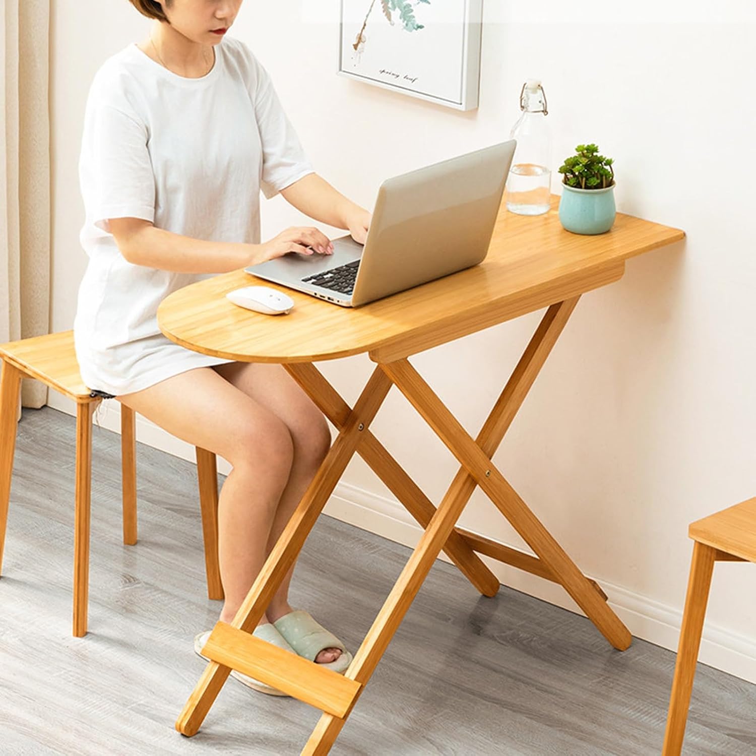 Foldable Bar Height Table, Solid Wood Structure, Bearing 176lbs, Tall Table, No Assembly Required, for Home, Bar, Cafe(Beige)