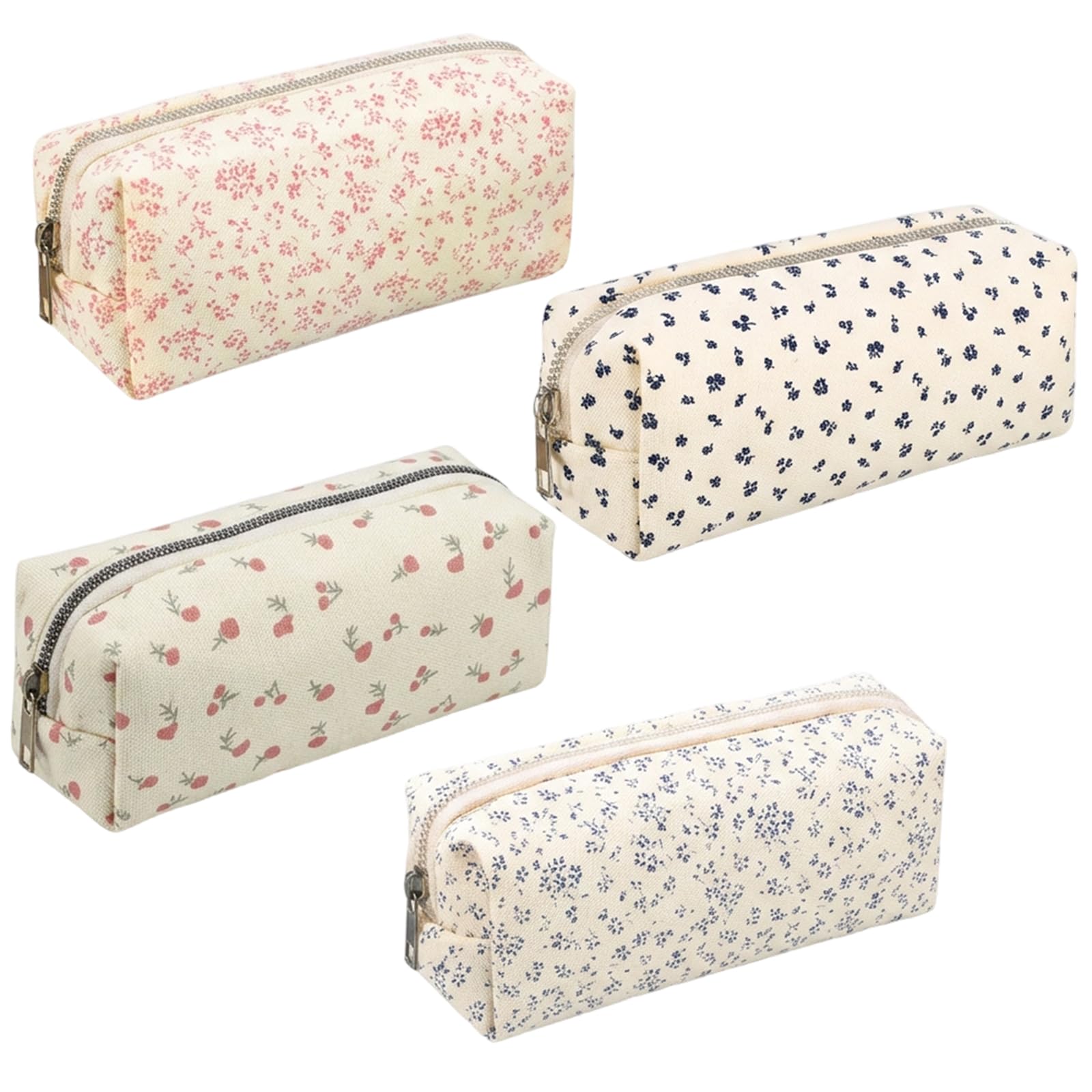 GLQYGZ 4 PCS Floral Pencil Case, Cute Fabric Pencil Case for Girls, Multifunctional Storage Solution for School Stationery and Cosmetics, Set of Four Pencil Cases in Pink Teal Light Blue and Blue